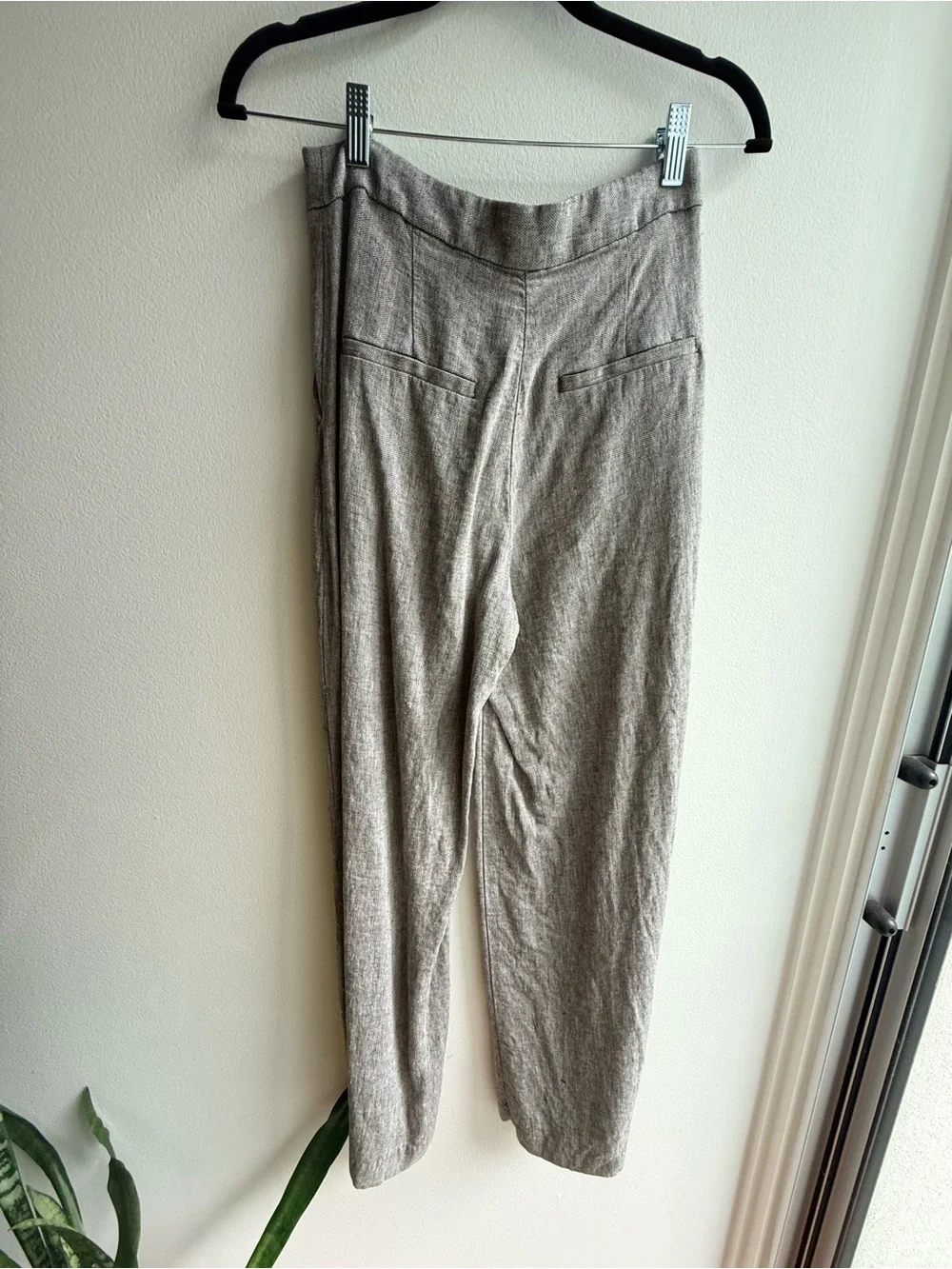 H&M wide leg linen blend pants grey melange